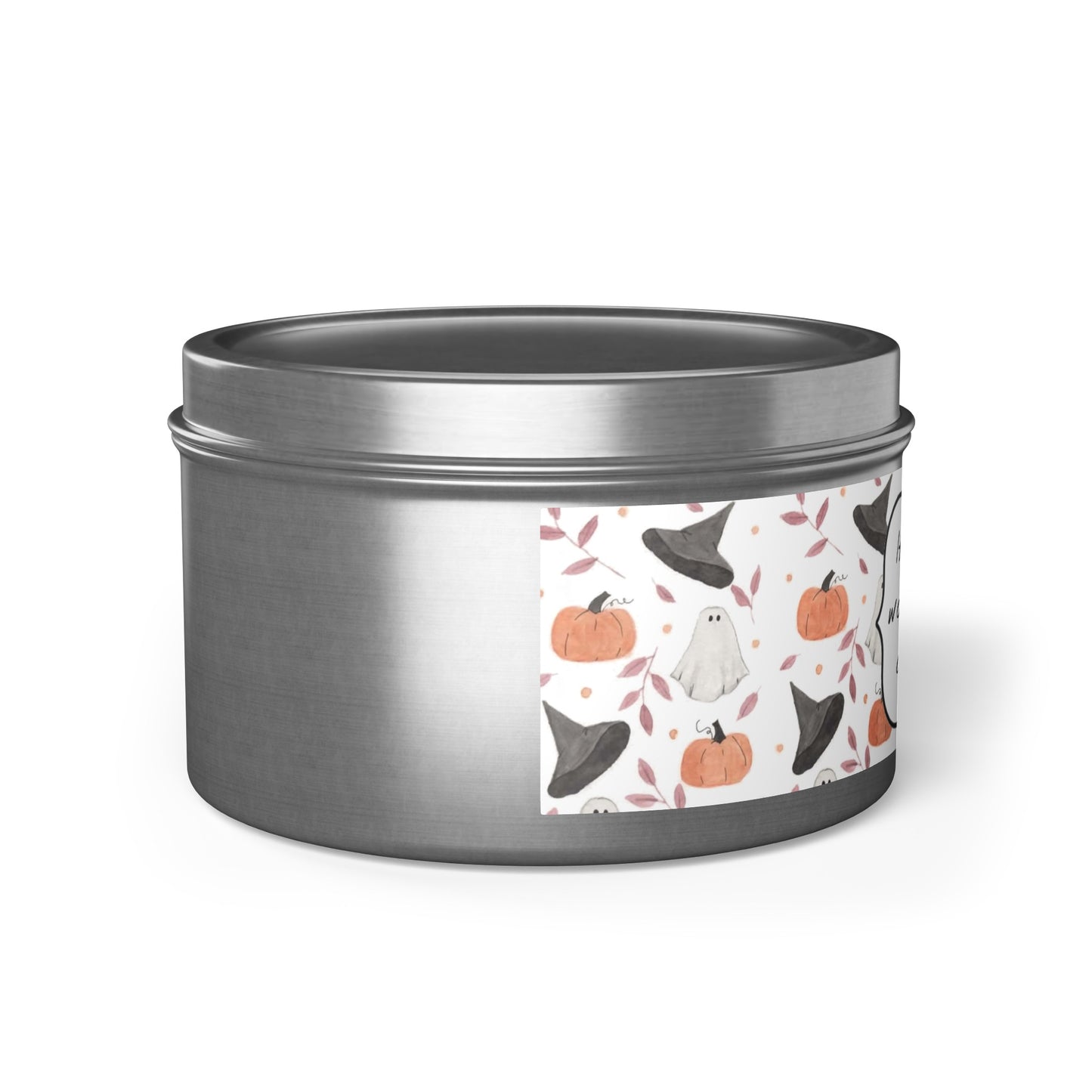 Halloween Watercolor Pattern "Most Wonderful Time of the Year" Tin Candles