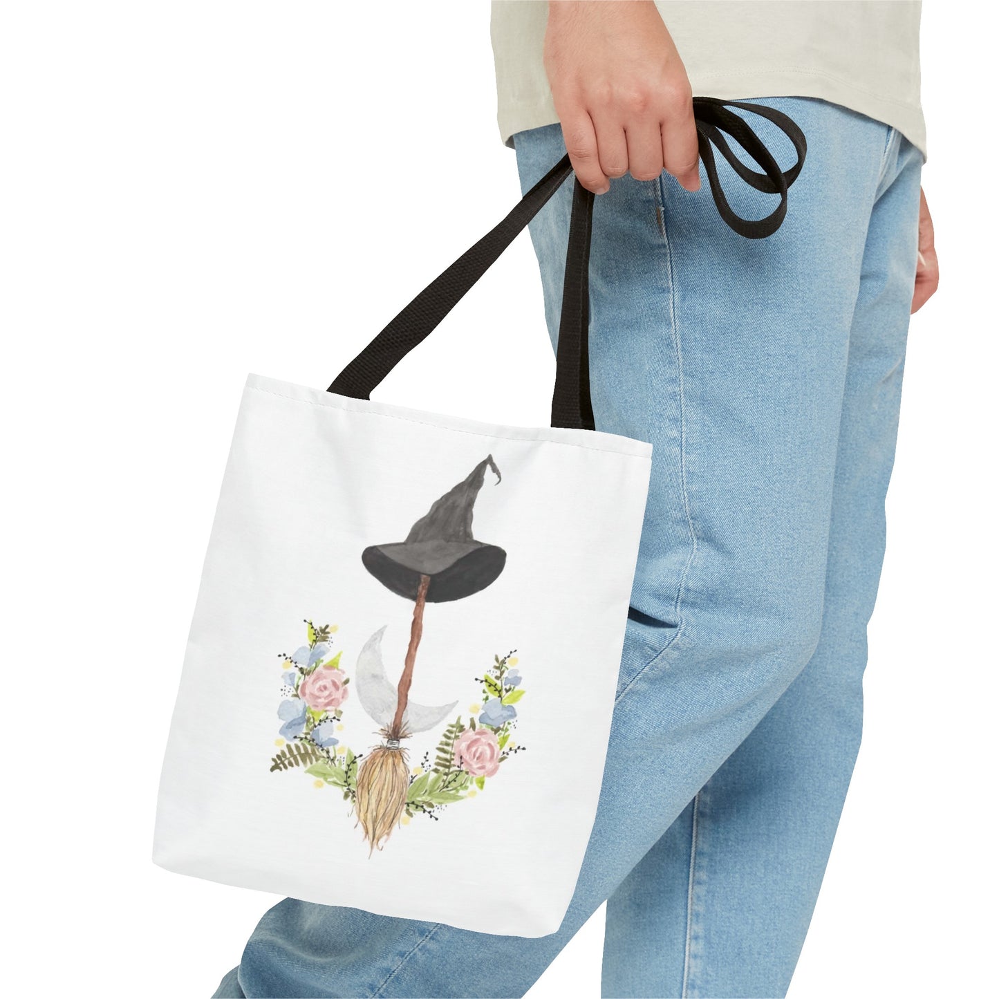 Watercolor Witchy Broomstick Tote Bag