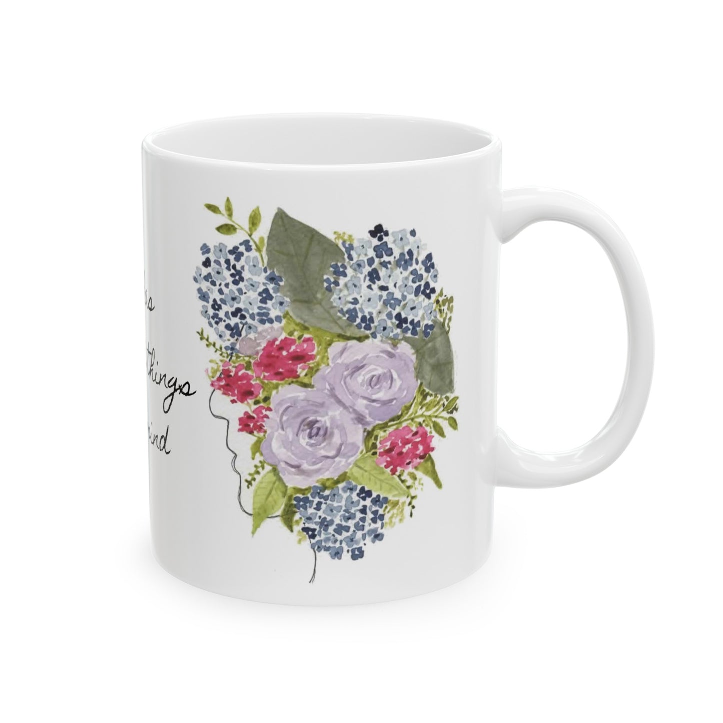 Watercolor "She Has Beautiful Things on Her Mind" Ceramic Mug, (11oz, 15oz)