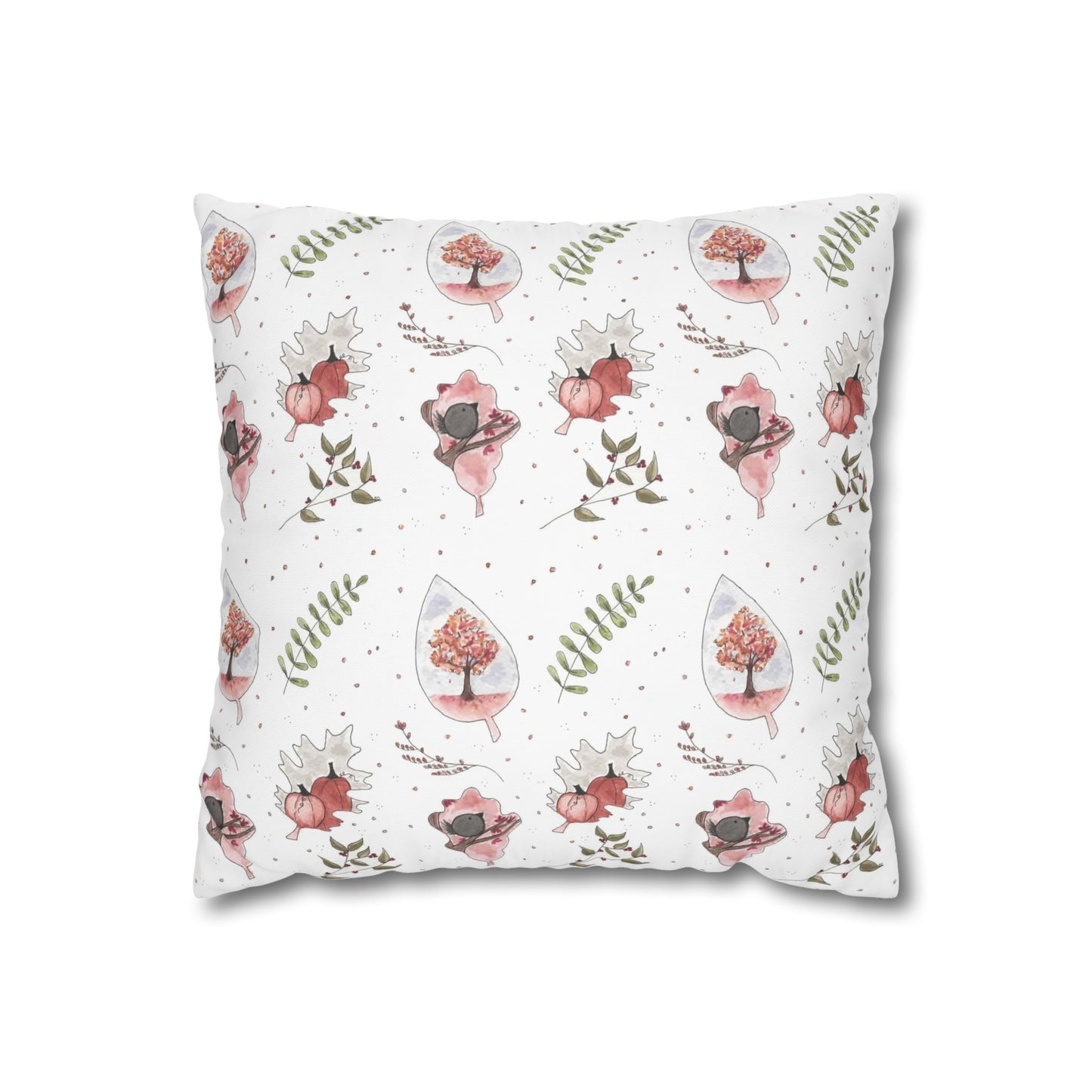 Halloween Watercolor Fall Pattern Square Poly Canvas Pillow Cover - Pillow Not Included -