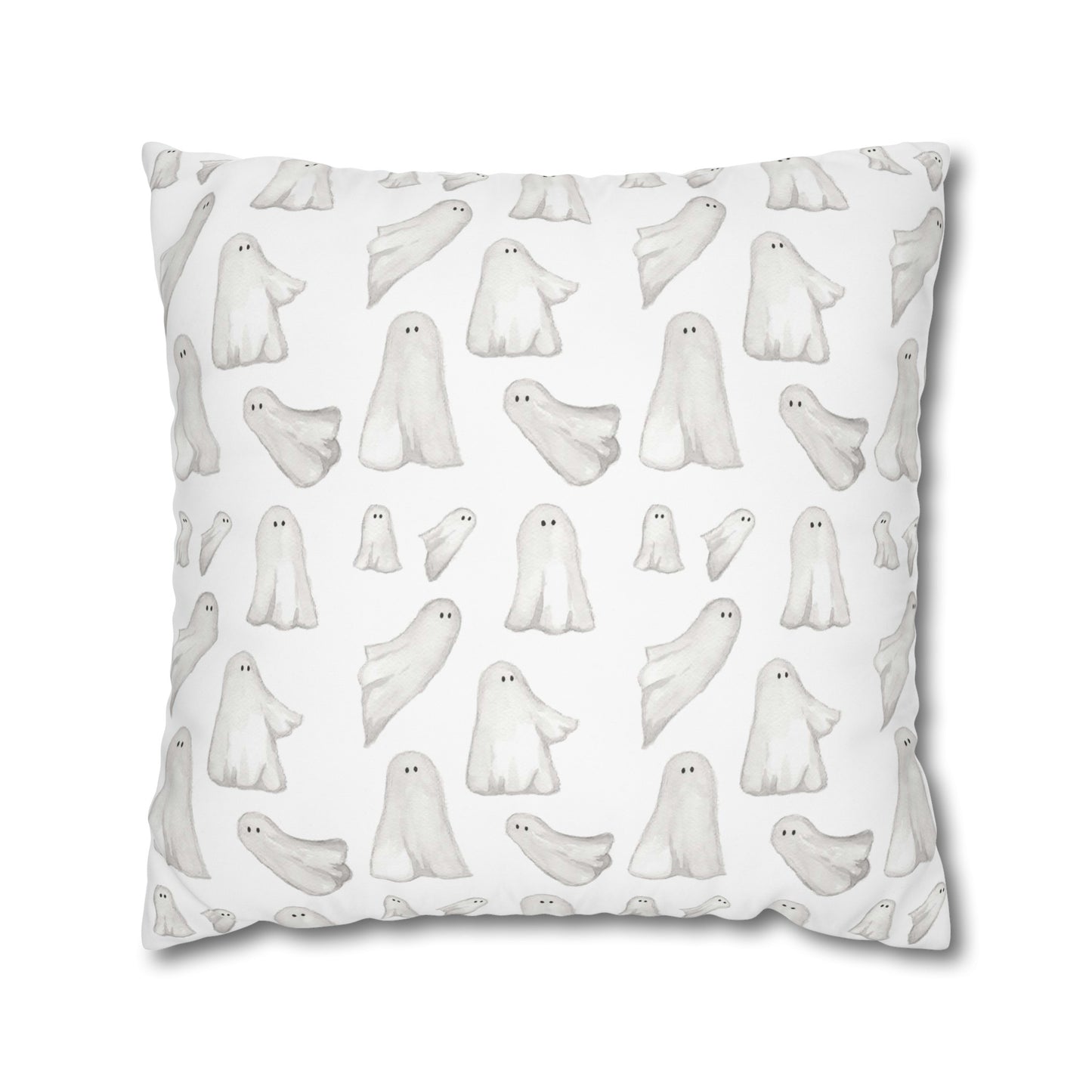 Halloween Watercolor Scattered Ghosts Square Poly Canvas Pillow Cover - Pillow Not Included -