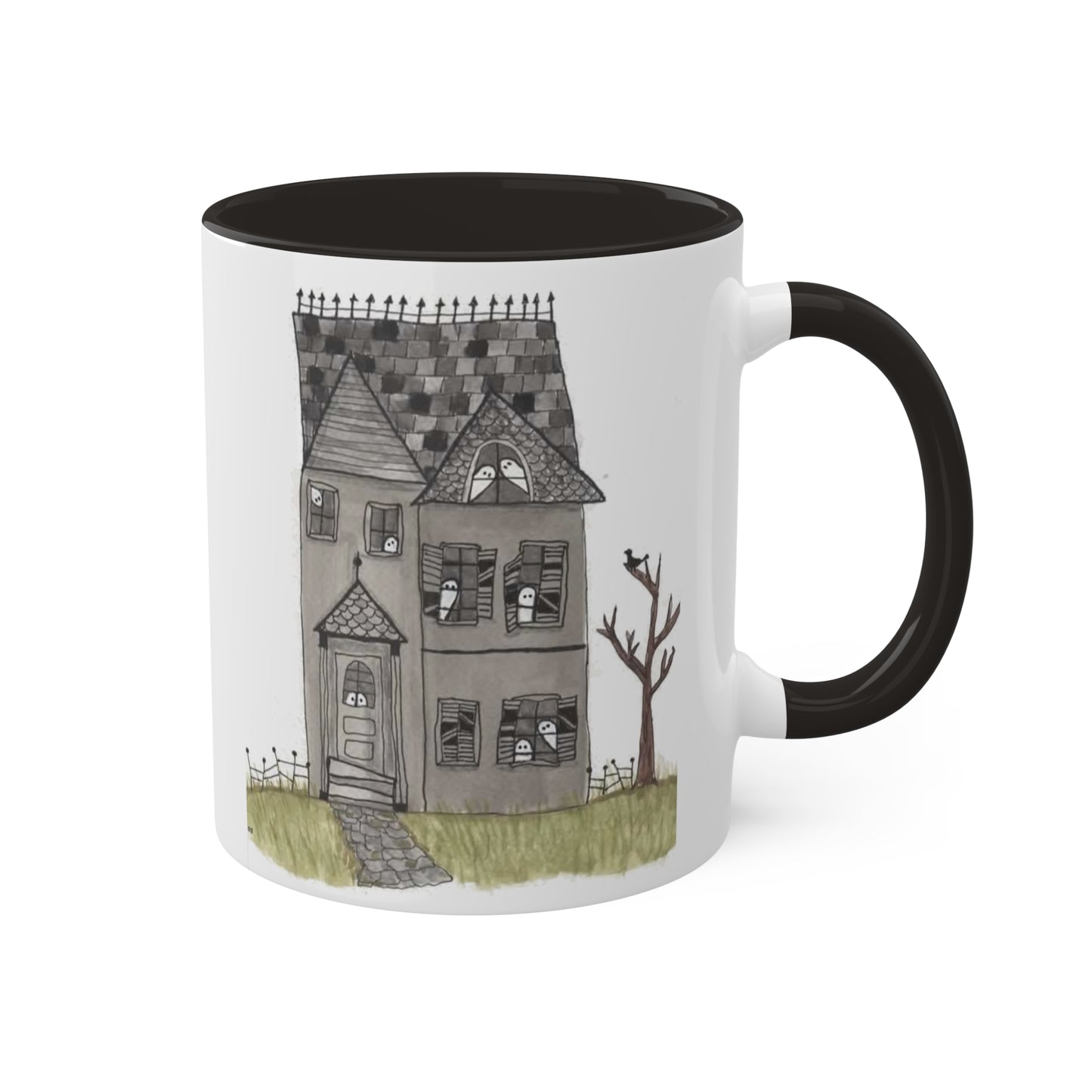Halloween Watercolor Haunted House Mugs, 11oz