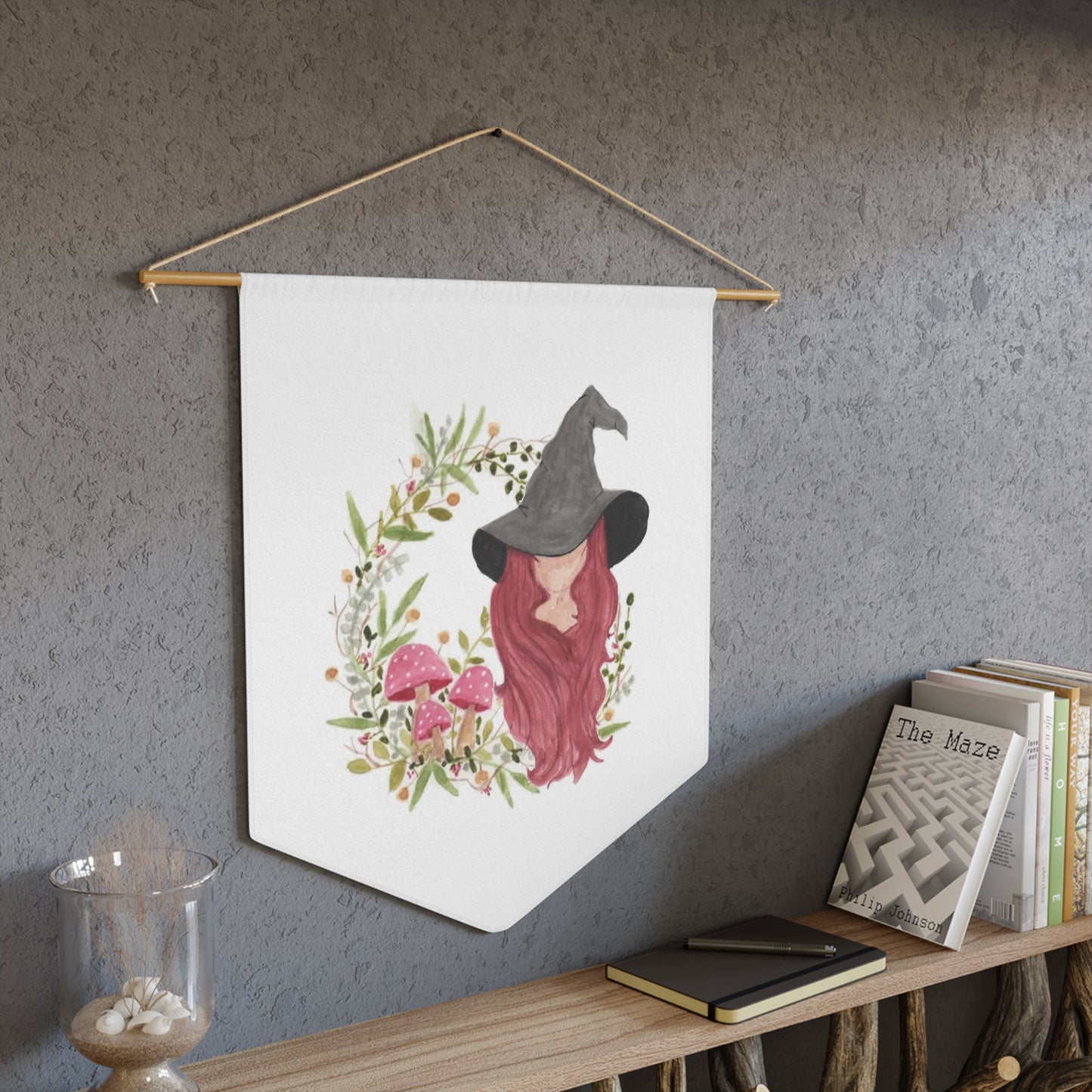 Watercolor Mushroom Wreath Witch Pennant