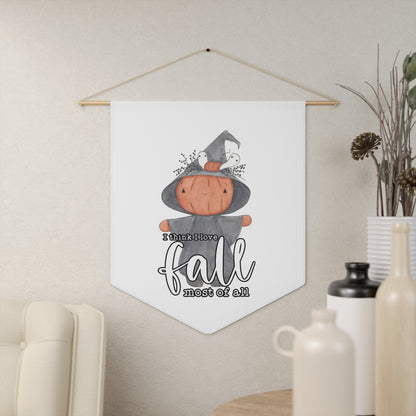 Watercolor "I Think I Love Fall the Most" Pumpkin Pennant