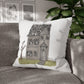 Halloween Watercolor Haunted House Square Poly Canvas Pillow Cover - Pillow Not Included -