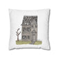 Halloween Watercolor Haunted House Square Poly Canvas Pillow Cover - Pillow Not Included -