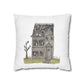 Halloween Watercolor Haunted House Square Poly Canvas Pillow Cover - Pillow Not Included -