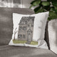 Halloween Watercolor Haunted House Square Poly Canvas Pillow Cover - Pillow Not Included -
